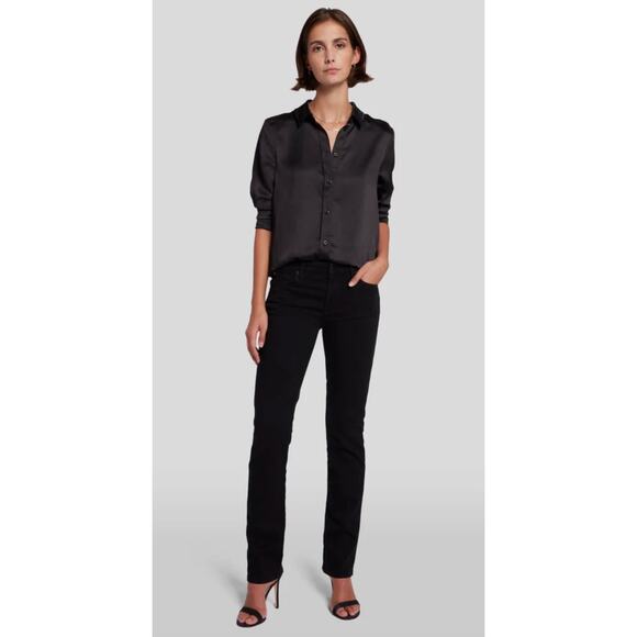 7 For All Mankind B(air) Kimmie Straight in Rinsed Black - Picture 1 of 9